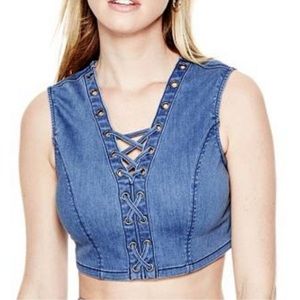 Guess Deniem Lace Up Crop Top
